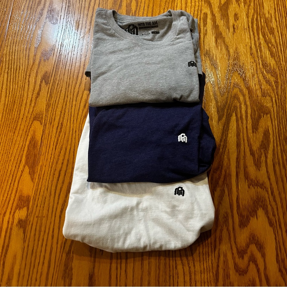 3 Men’s Into the AM Large T Shirts Like New Purple White and Gray